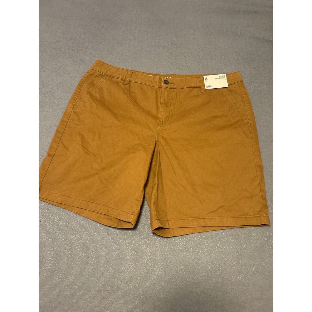 ANA Mid-Rise Twill Bermuda Shorts Royal Brown Size 18 NWT 9 Inch Inseam